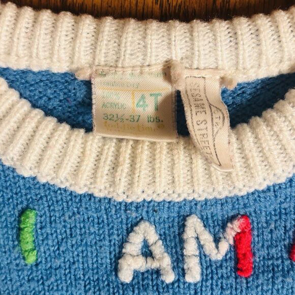 VTG 70s 80s Sesame Street I Am A Sesame Street Kid Blue Striped Sweater 4T RARE - Picture 4 of 5